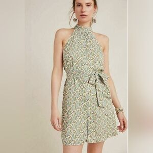 Anthropologie Green Halter Sundress Sleeveless Mini Romper.